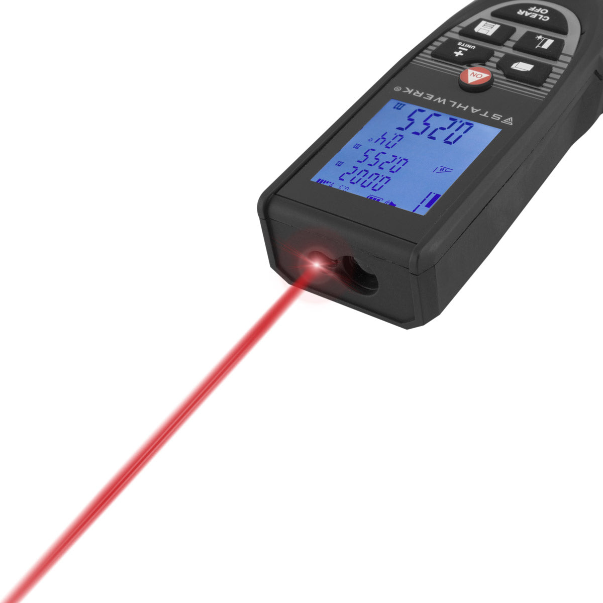 Telémetro láser STAHLWERK LE-60 ST Medidor de distancias de hasta 60 m con pantalla digital LCD iluminada, medidor de distancias y telémetros para medir distancias y volúmenes con precisión en obras o en interiores
