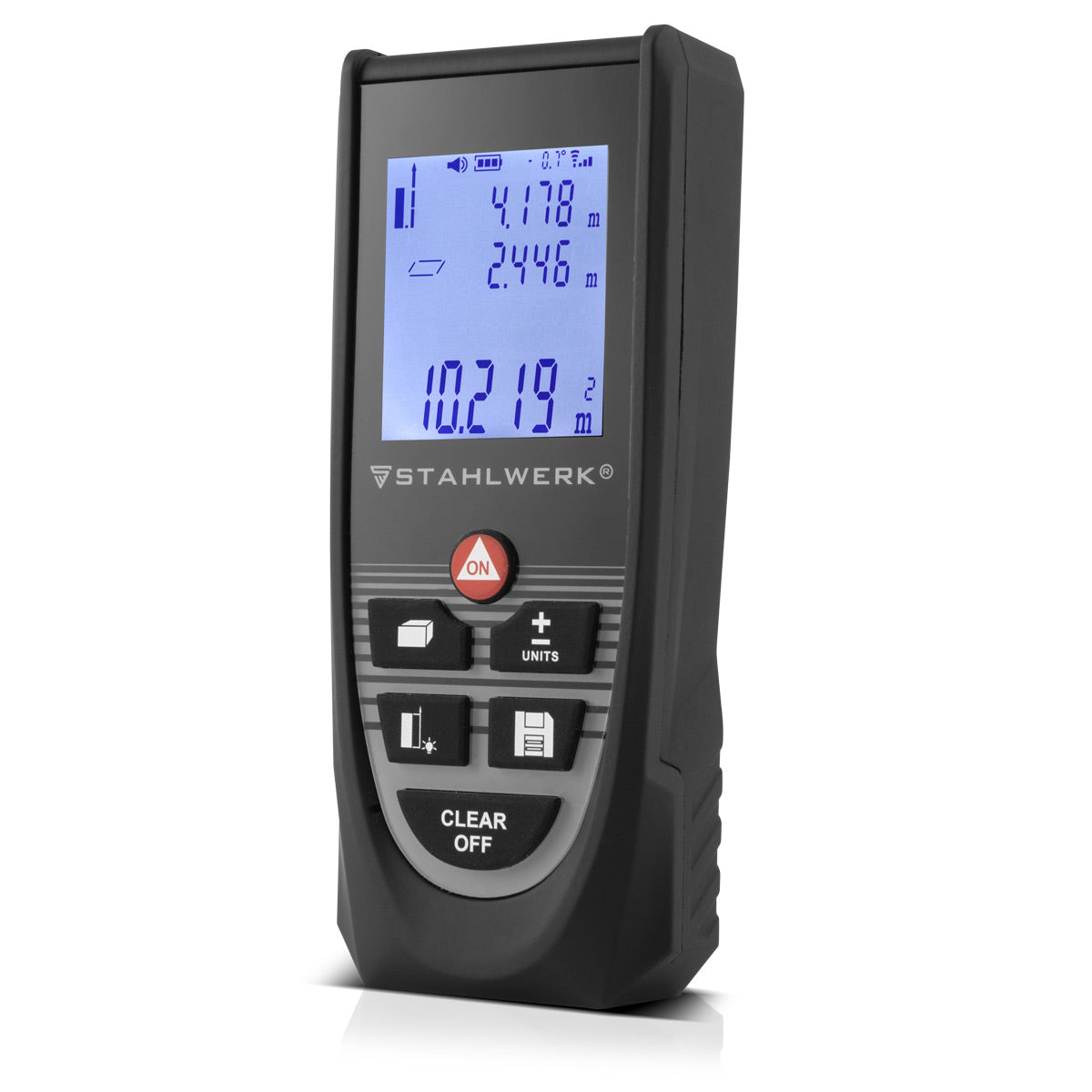 Telémetro láser STAHLWERK LE-60 ST Medidor de distancias de hasta 60 m con pantalla digital LCD iluminada, medidor de distancias y telémetros para medir distancias y volúmenes con precisión en obras o en interiores