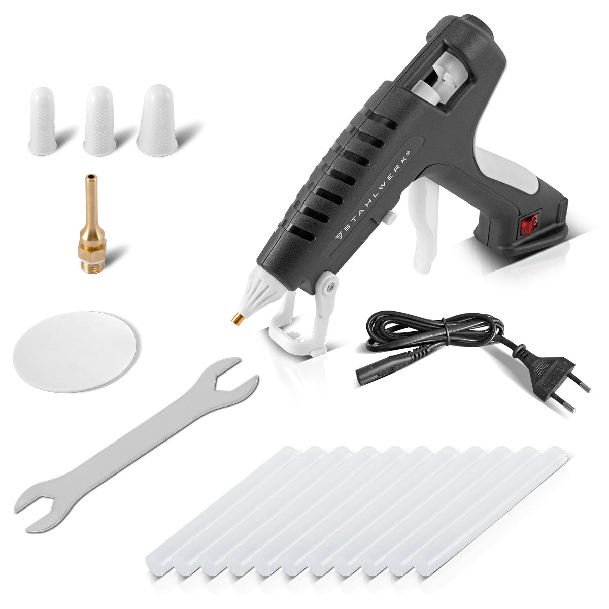 Pistolet à colle chaude STAHLWERK HKP-250 ST Pistolet à colle professionnel / Pistolet à colle chaude / Pistolet à colle thermofusible avec clapet anti-retour et 250 watts pour bâtons de colle chaude de 11 mm