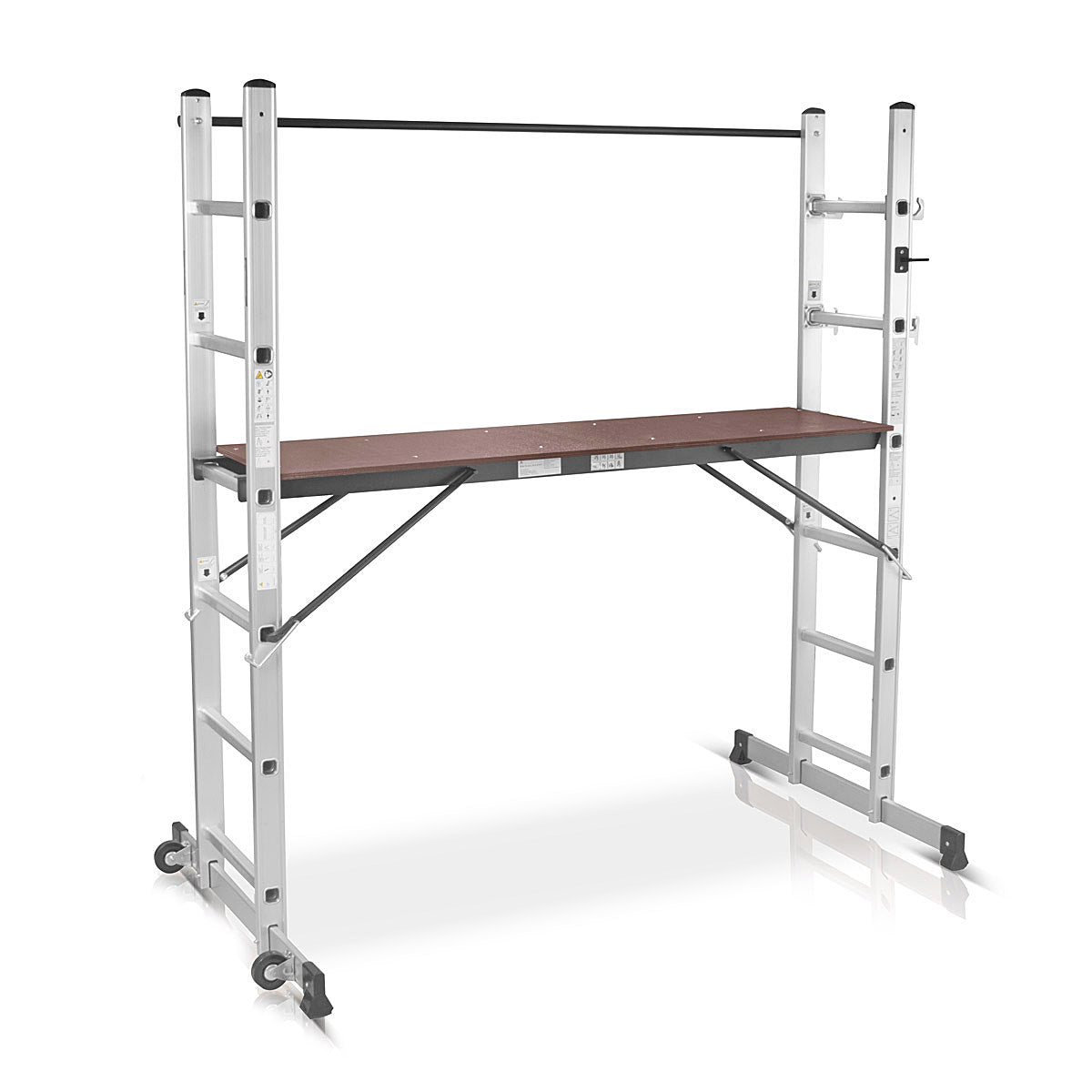 STAHLWERK Leitergerüst LG-270 ST 150 kg Tragkraft, 3 in 1 Mehrzweckleiter / Aluminium Klappleiter / Arbeitsgerüst / Arbeitsplattform / Gerüst mit rutschfesten Sprossen inklusive 7 Jahre Hersteller-Garantie