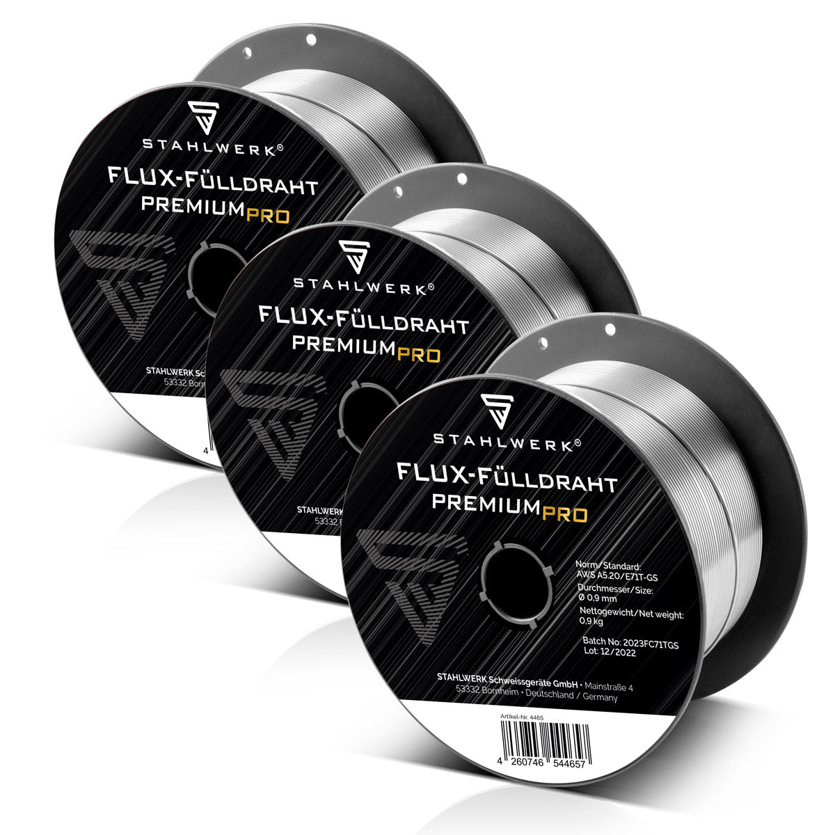 Alambre de soldadura STAHLWERK MIG MAG premium - alambre tubular, juego de 3 rollos de alambre E71T-GS Ø 0,9 mm S100/D100 con 0,9 kg / alambre tubular