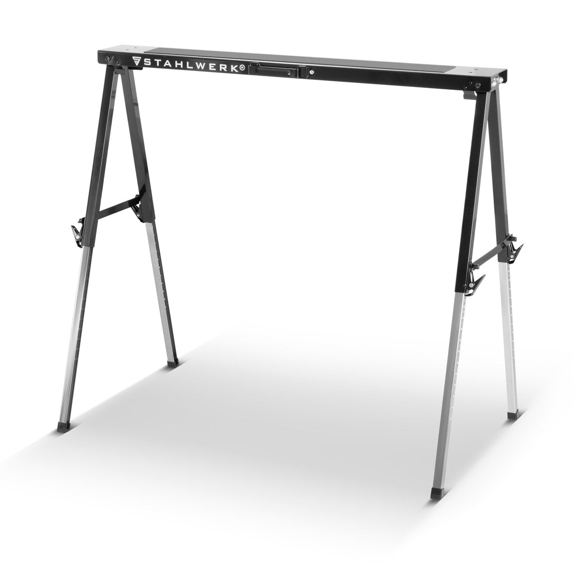 STAHLWERK sawhorse SB-910 ST powder-coated metal workhorse | Universal folding trestle | Scaffolding trestle height adjustable from 645 to 910 mm with 150 kg load capacity and non-slip surface