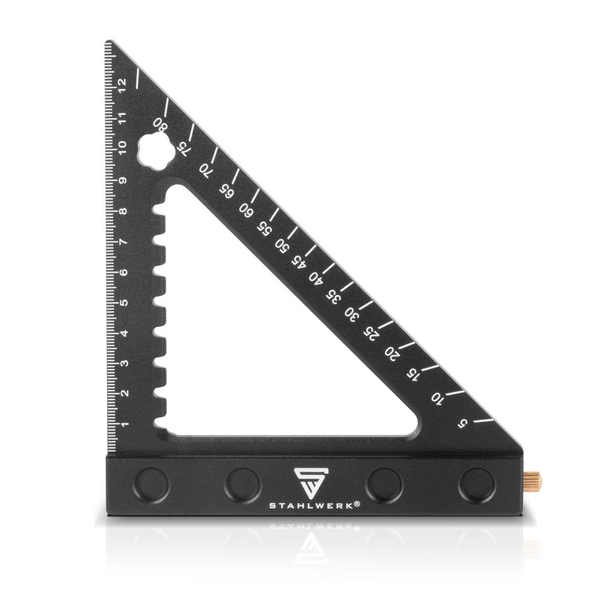 Triángulo angular STAHLWERK con tope y aguja para marcar, regla angular métrica de aluminio Pruebe el triángulo cuadrado | Escuadra de carpintero para medir, marcar, marcar y dibujar con precisión