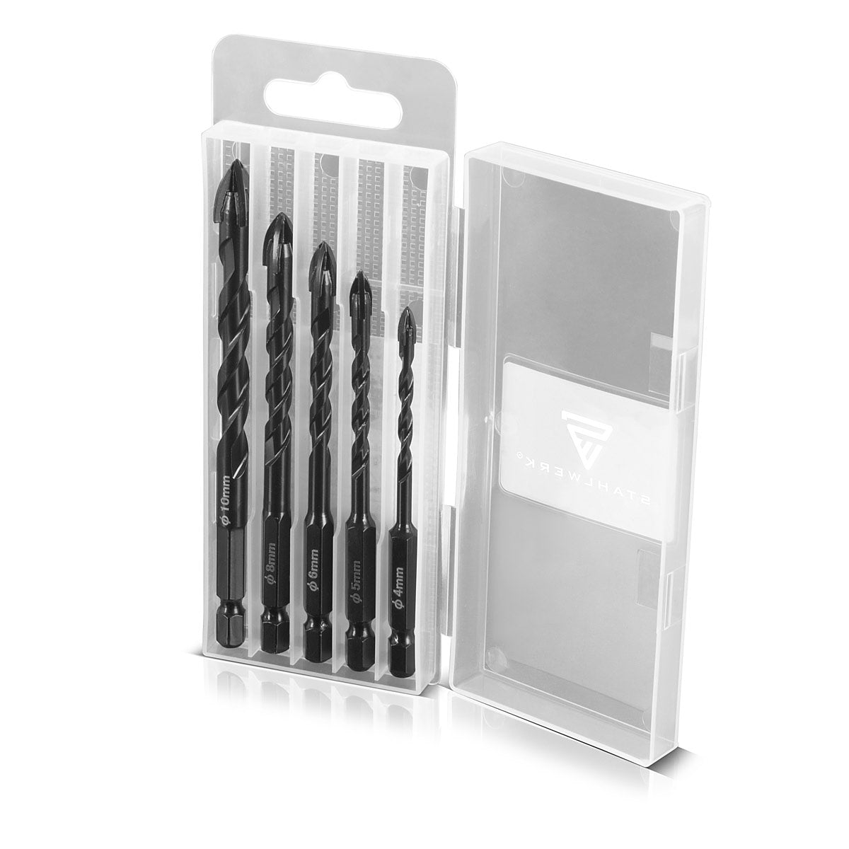 STAHLWERK glass drill | Tile drill | Ceramic drill set of 5 4 | 5 | 6 | 8 | 10 mm with 1/4 inch hexagonal holder for drilling holes in glass, tiles, ceramics, porcelain, clinker brick, fine stoneware, marble