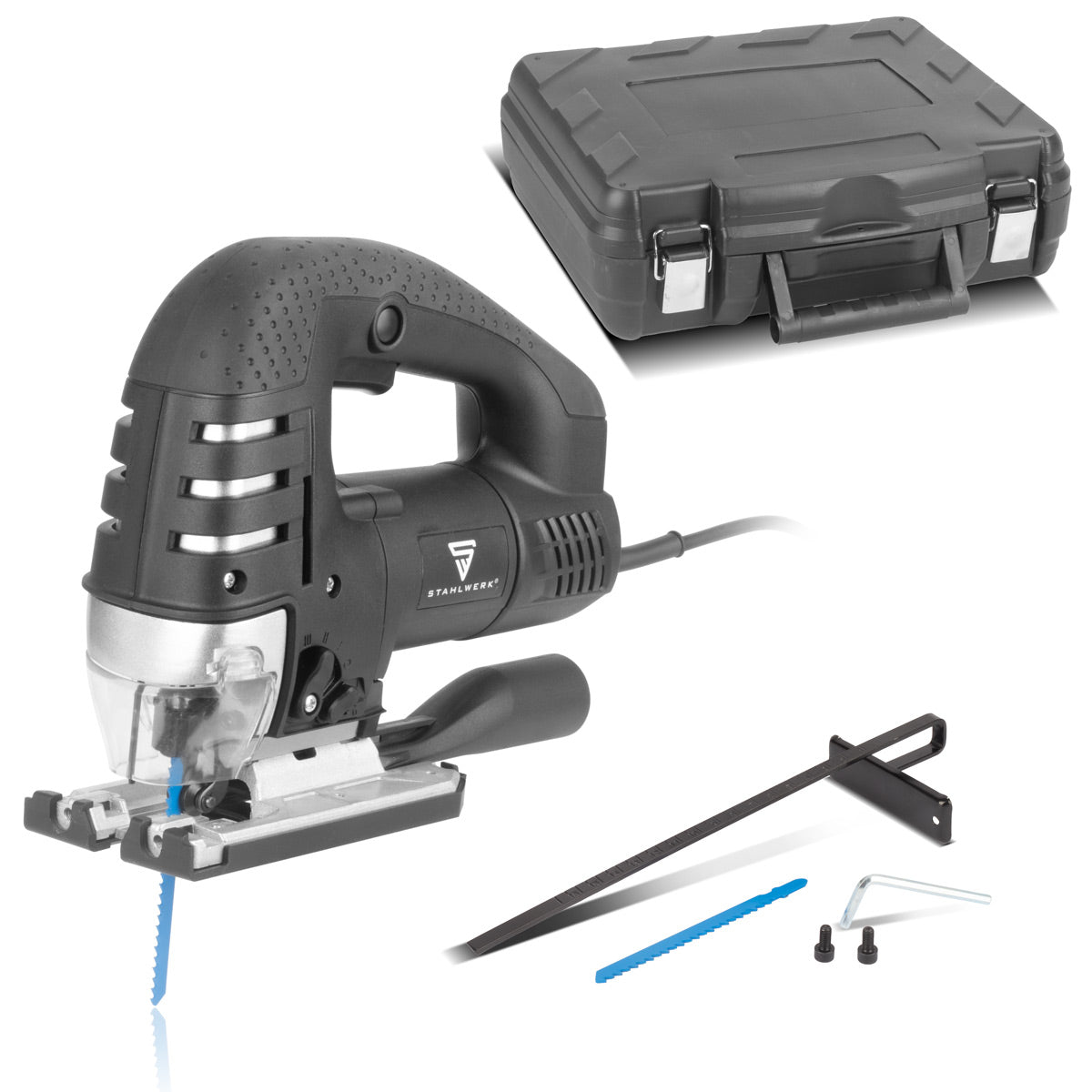 STAHLWERK Stichsäge JSB-750 ST mit 700 W, 600 - 2.800 U/min und 45° Neigungswinkel elektrische Säge | Pendelhubsäge | Pendelhubstichsäge mit Führungsschiene zum Sägen von Holz, Metall und Kunststoff