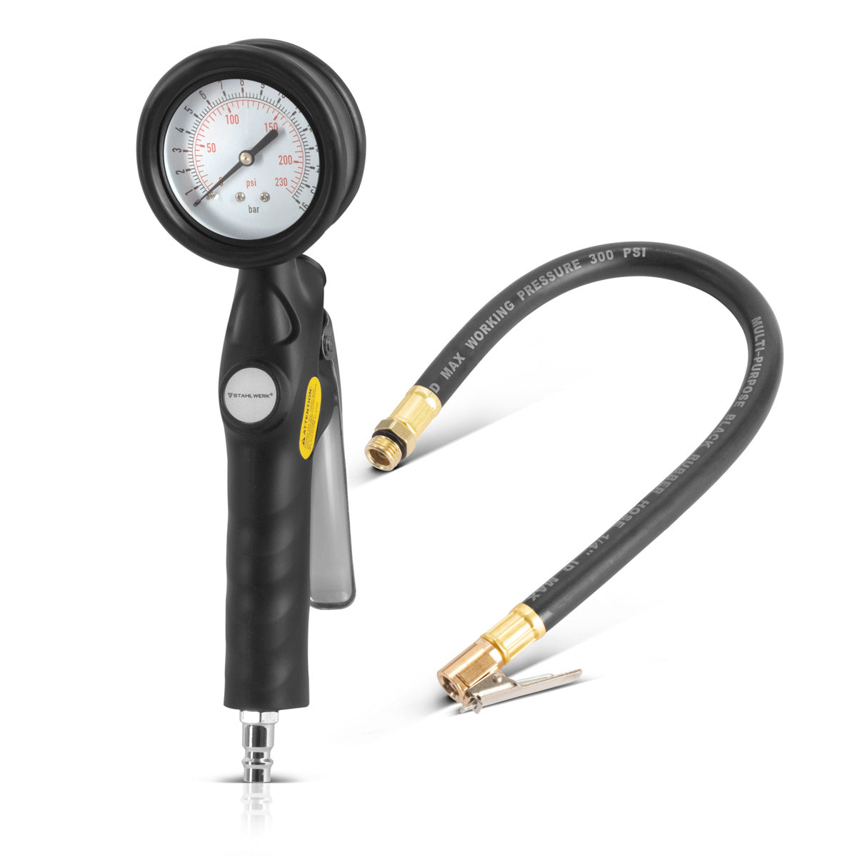 STAHLWERK compressed air tire inflation gun DRA-162 ST | Compressed air tire inflator with pressure gauge measuring range | 2-in-1 tire pressure gauge for cars, trucks, motorcycles, bicycles | Measuring range 0 to 16 bar/ 0 to 230 PSI