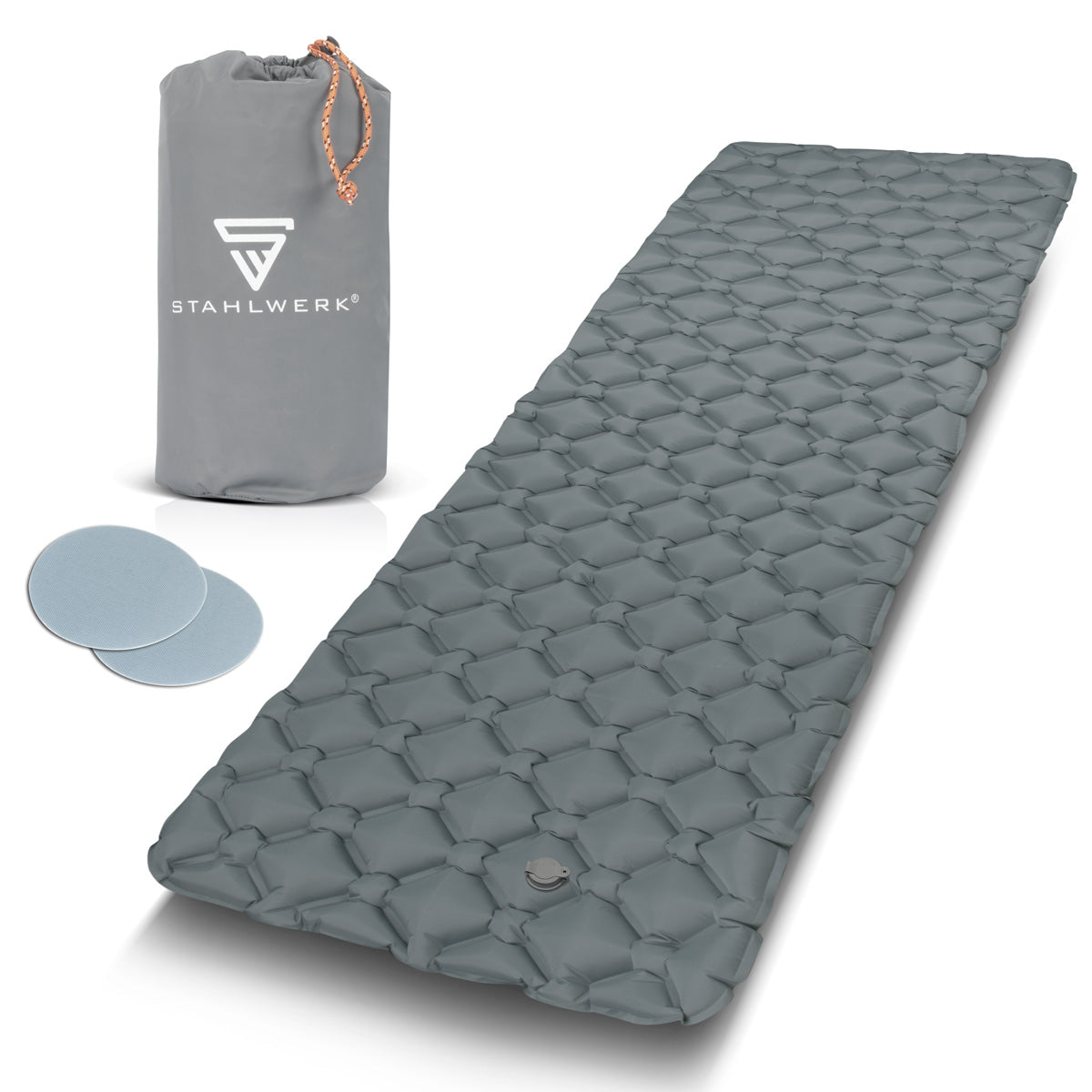 Colchón de aire STAHLWERK LM-70 ST 200 x 70 cm cama de aire inflable | Colchón de camping | colchoneta para dormir | Colchoneta para dormir | Colchón de viaje con bolsa de transporte para camping y exteriores.