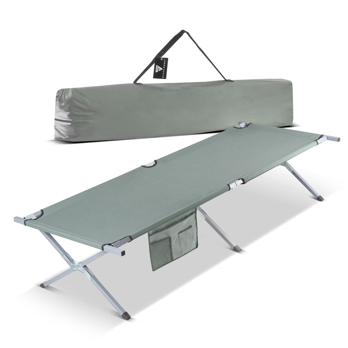 STAHLWERK tumbona de camping CL-190 ST cama plegable con capacidad de carga de 150 kg Cama de camping de 190 x 63 cm | cama plegable | cama plegable | Tumbona plegable | Cama de invitados | Tumbona plegable con bolsa de transporte.