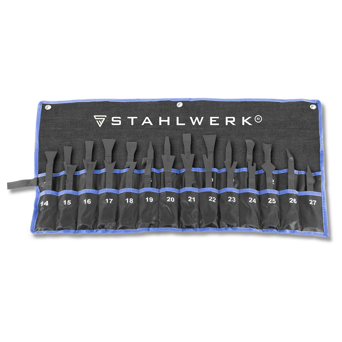 Jeu d'outils de démontage STAHLWERK 27 pièces outil de démontage | Dissolvant de clips| Lève-clips | Cales d'assemblage | Levier de montage | Cales de moulage | Outil de levier de voiture pour retirer délicatement les garnitures intérieures de la voiture
