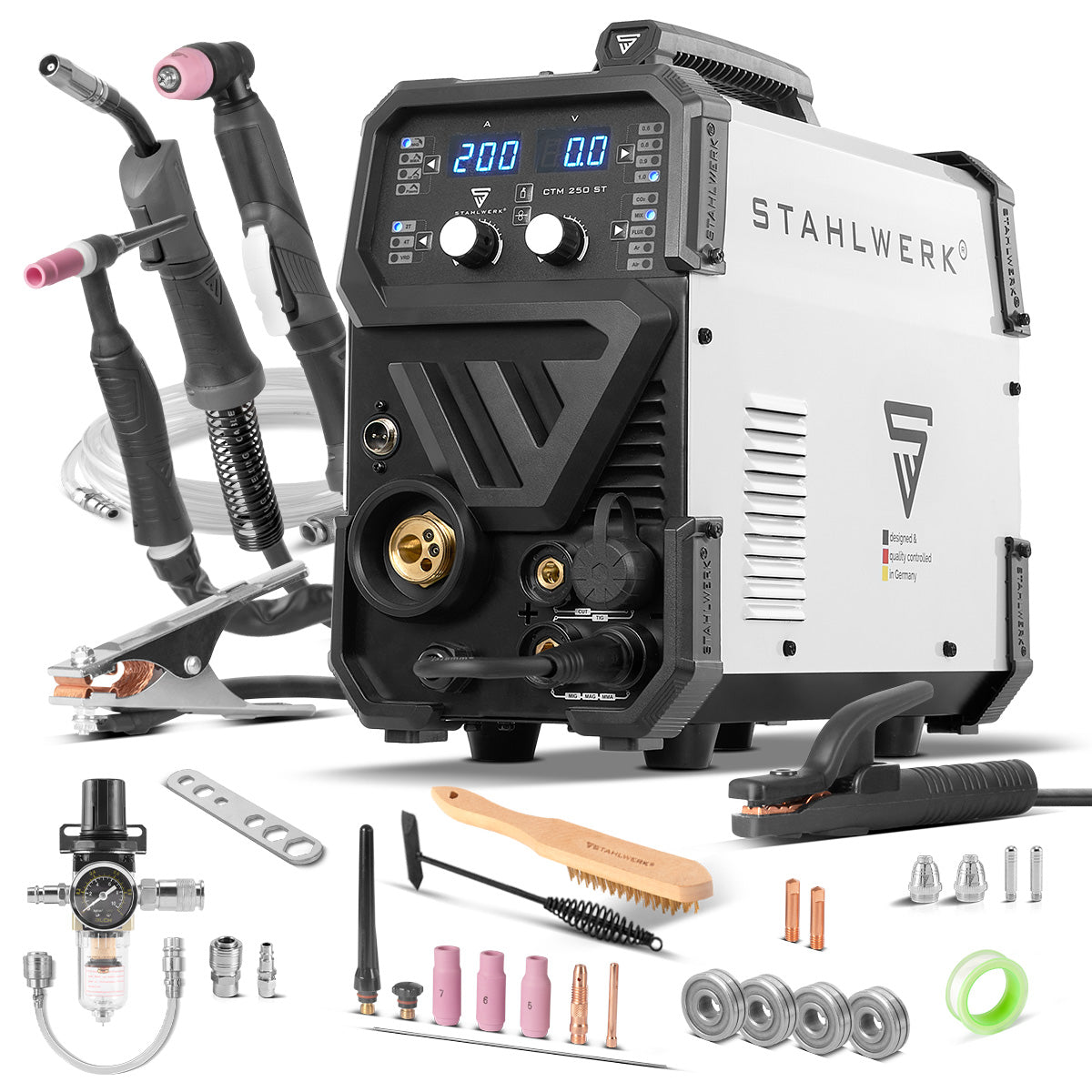 STAHLWERK CTM-250 ST Kombi-Schweißgerät WIG + MIG/MAG + MMA/ARC + CUT/Plasma mit 200 Ampere und 45 Ampere Plasma-Funktion