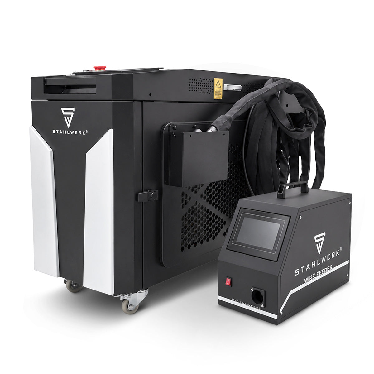 Poste de soudage laser STAHLWERK WCD 2000 Laser Pro avec 2000 W | Système de soudage laser 3 en 1 pour le soudage, la découpe et le nettoyage | Système de soudage portatif avec laser à fibre CW | Classe laser 4 | 230V