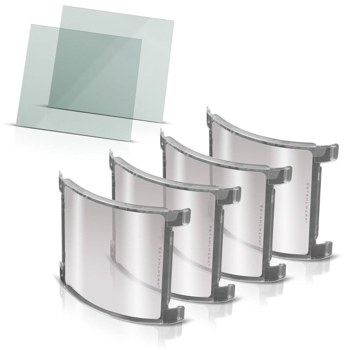 STAHLWERK Schweißhelm Ersatzscheiben 6er Set | Innen-Ersatzgläser und Visierscheibe außen | Schweißschutzglas | Schutzgläser nach EN ISO EN ISO 16321 für Vollautomatik Schweißhelme | TITAN