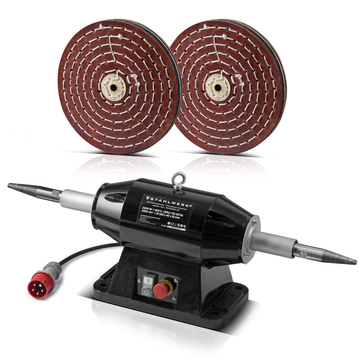 Pulidora de mesa de trabajo STAHLWERK PM-2200 ST de calidad industrial con 2200 W y 1450 revoluciones por minuto para piezas y componentes metálicos
