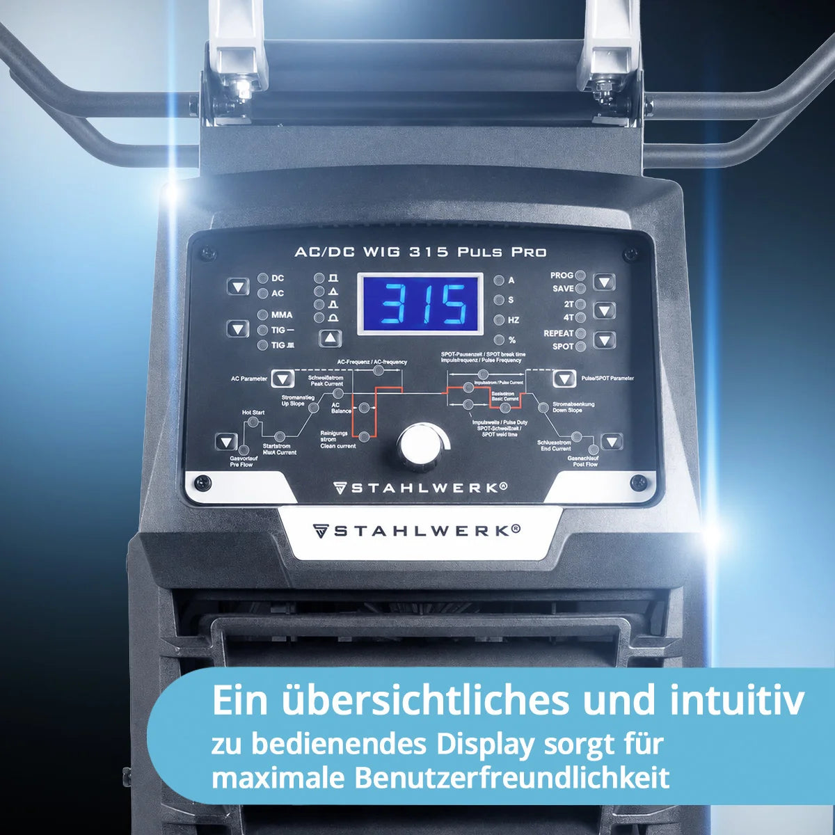 STAHLWERK Schweißgerät AC/DC WIG 315 Puls Pro Vollausstattung – wassergekühltes 315 A Industrieschweißgerät mit 1,6 kW Wasserkühlung, AC/DC Puls, MMA/E-Hand, Spot, HF- und Lift-TIG-Zündung, digitales Display, 400 V