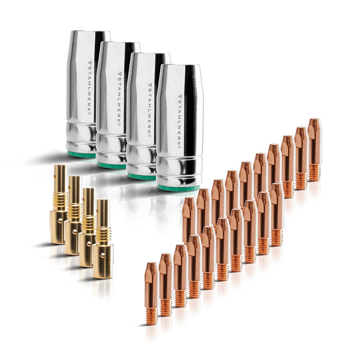 Set di accessori per saldatura STAHLWERK MIG MAG 28 pezzi, set di parti soggette ad usura in alluminio per torcia di saldatura AK25/MB25