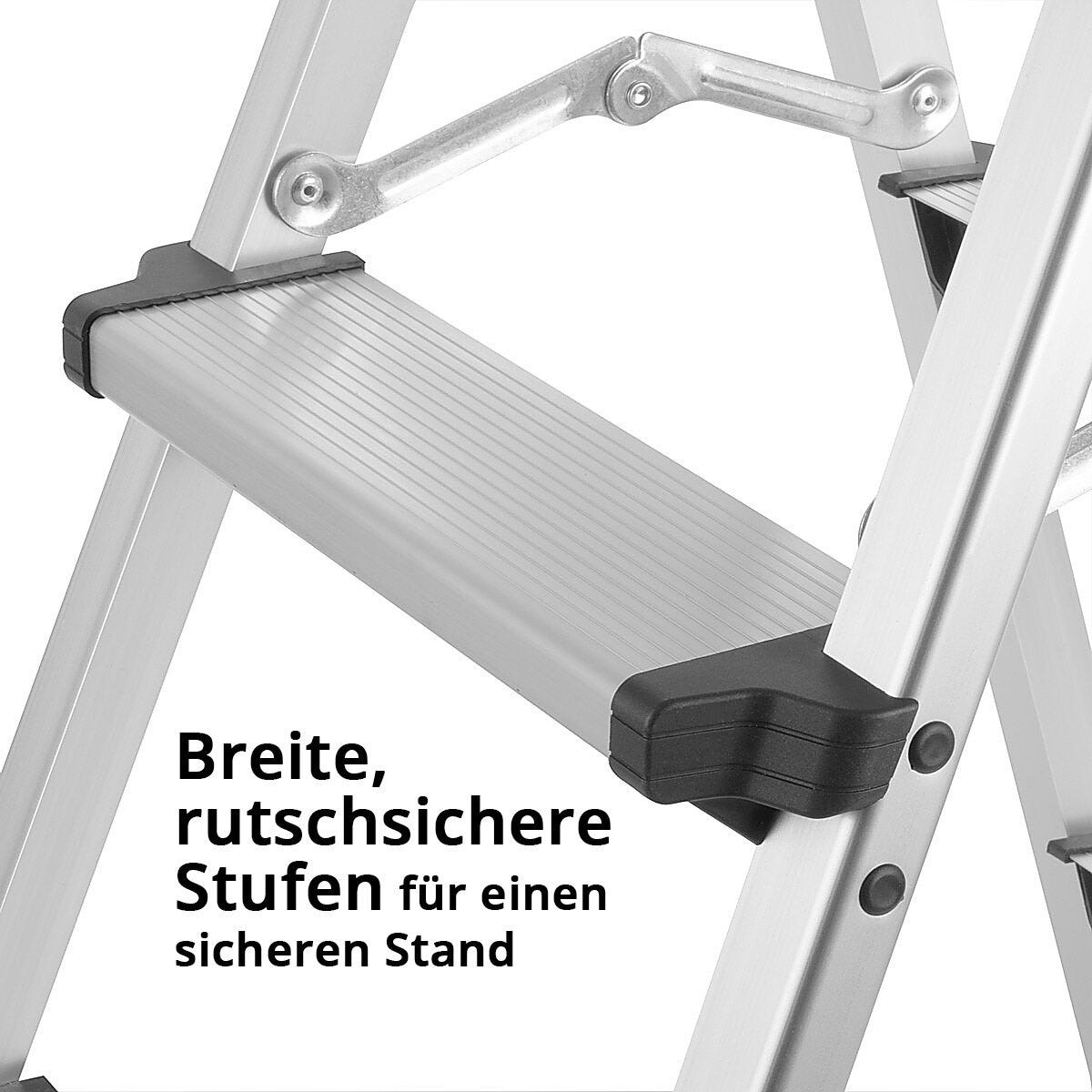 Escalera de tijera de aluminio STAHLWERK ALT-150 ST hasta 150 kg, 3 peldaños, altura de pie 72 cm, escalera de aluminio | Escalera plegable | Peldaño plegable | Escalera multiusos | Escalera de tijera con peldaños antideslizantes.