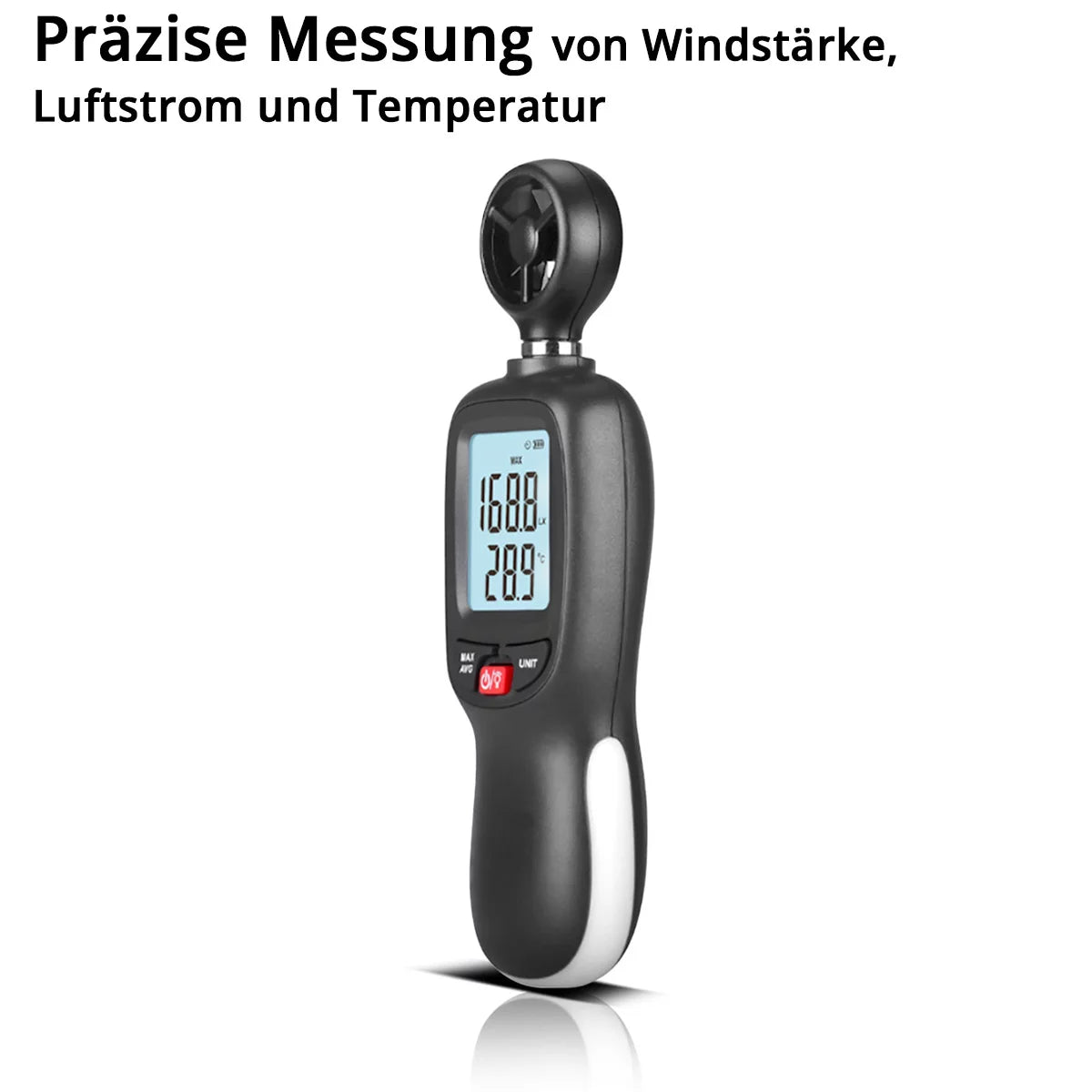 STAHLWERK Anemometer | Kompakter Luftgeschwindigkeitsmesser 30 m/s | Windmessgerät | Luftstrommesser | Präzise Messung von Windgeschwindigkeitsdaten | Digitales Lufttemperaturmessgerät mit LCD-Display