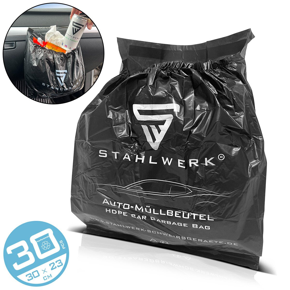 STAHLWERK car waste bags 30 pieces 23 x 30 cm extra strong waste bags | Garbage bags | Garbage bags | Garbage bags made from tear-resistant HDPE plastic