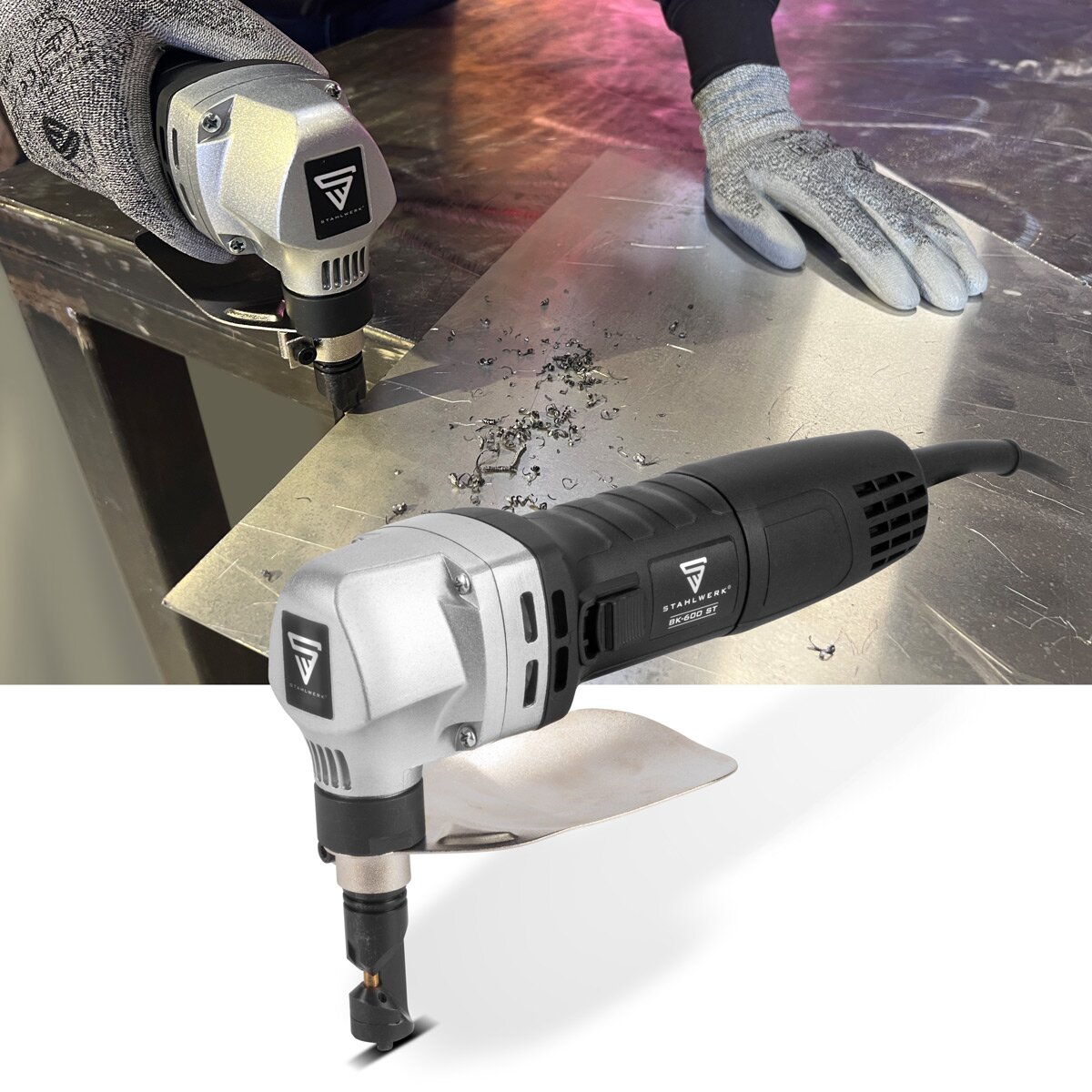 Hoja de acero Nibbler de metal BK-600 ST con 600 W y 2,000 rpm de hasta 2.5 mm de profundidad de corte de tijeras de chapa eléctrica | Blechschneider | Mordisco | Knabber | Tijeras de hojalata | Mordisco de metal | Mordisco