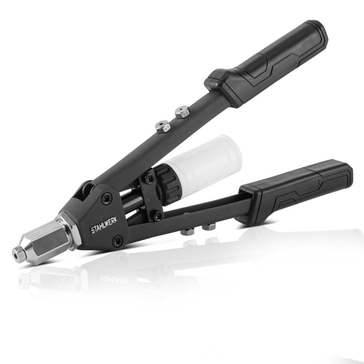 STAHLWERK HNZ-130 ST Robust professional lever rivet pliers and mandrel pliers / blind rivet pliers made of nickel-plated chrome molybdenum steel - 8-piece set including 200 rivets and 5 interchangeable inserts