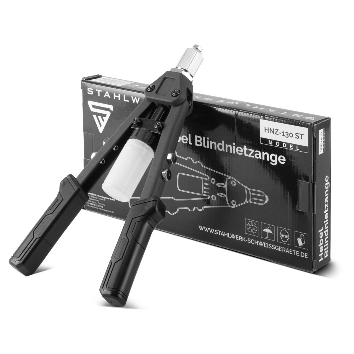 STAHLWERK HNZ-130 ST Robust professional lever rivet pliers and mandrel pliers / blind rivet pliers made of nickel-plated chrome molybdenum steel - 8-piece set including 200 rivets and 5 interchangeable inserts