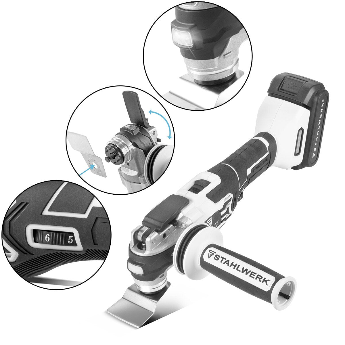 STAHLWERK brushless battery set | Hand circular saw AKS-20 ST | Oscillating multifunctional tool OMTB-20 ST | Reciprocating saw BRS-20 ST | Drill driver ABS-18 ST