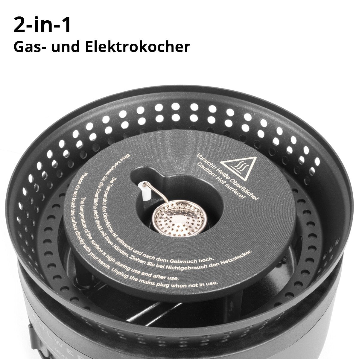 STAHLWERK camping stove CK-700 ST 2-in1 electric and gas stove | Outdoor stove | Camping tableware | Cartridge cooker | Camping cooking set with pot and pans