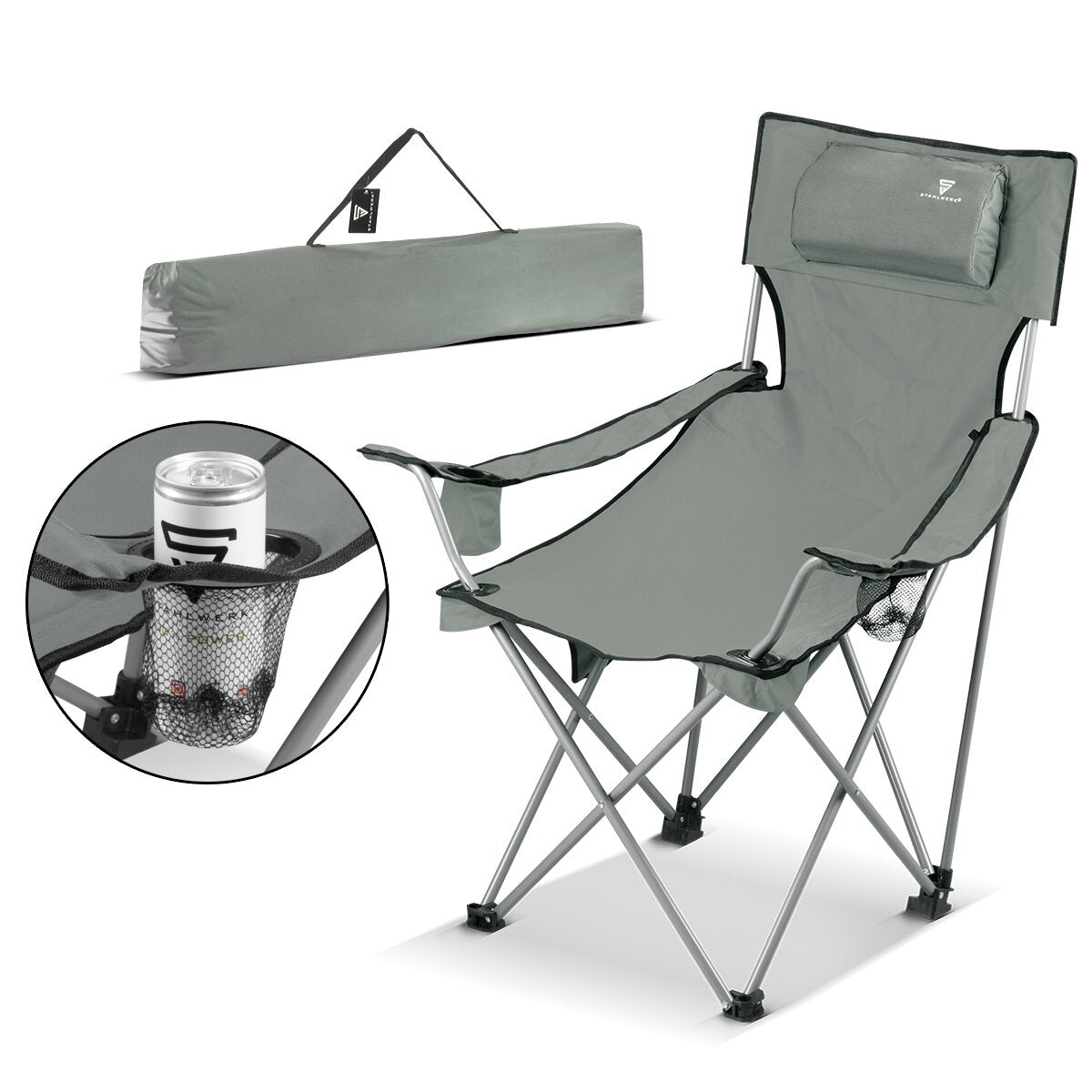 STAHLWERK camping chair CS-95 ST garden chair | Folding chair | folding chair | Fishing chair | Folding chair | folding chair | Fishing chair with armrest, side pocket, headrest, cup holders and transport bag