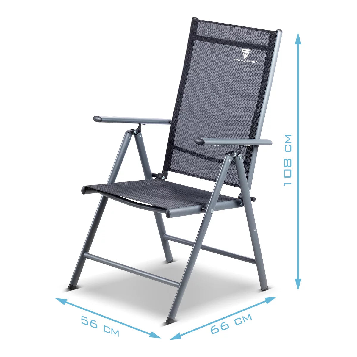 STAHLWERK Campingstuhl CS-103 ST 4er Set mit Campingtisch CT-30 ST Tischgarnitur | Campingmöbel | Gartenstuhl | Klappstuhl | Klappsessel | Aluminiumstuhl | Hochlehner | Terrassenmöbel
