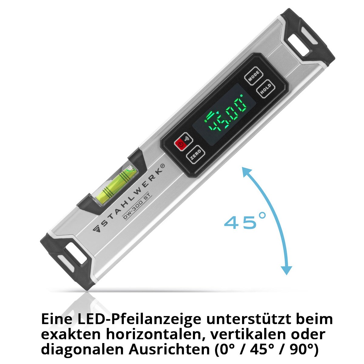 STAHLWERK digital spirit level DW-300 ST made of aluminum with 300 mm length magnetic level | Magnetic spirit level | Aluminum spirit level | Digital spirit level | Protractor