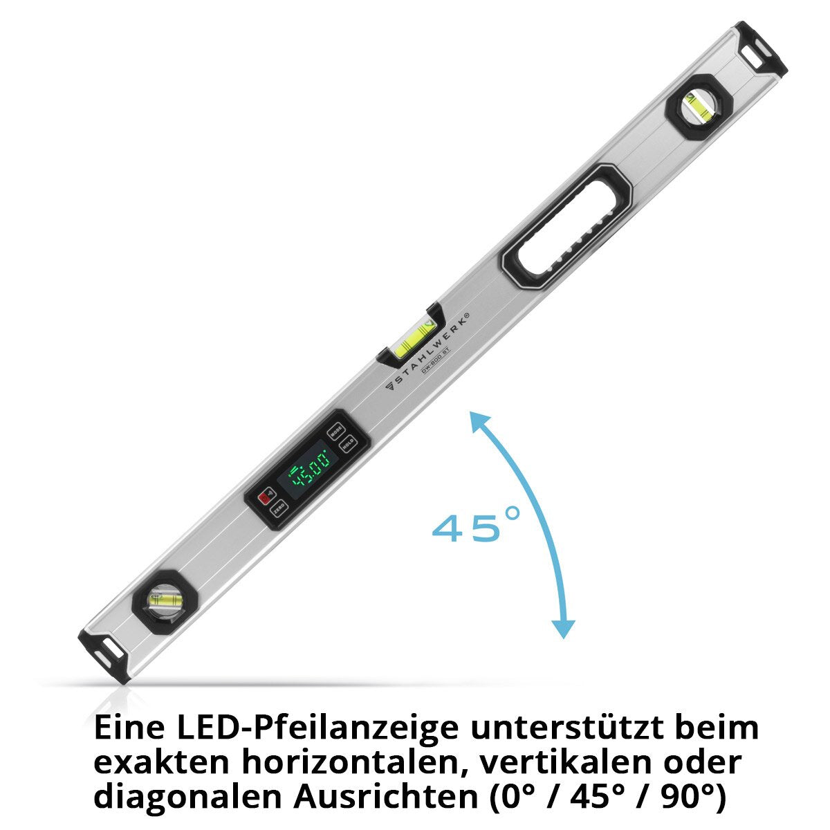 STAHLWERK Digitale Wasserwaage DW-800 ST aus Aluminium mit 800 mm Länge magnetische Richtwaage | Magnet-Wasserwaage | Aluminium-Wasserwaage | Digital-Wasserwaage | Winkelmesser