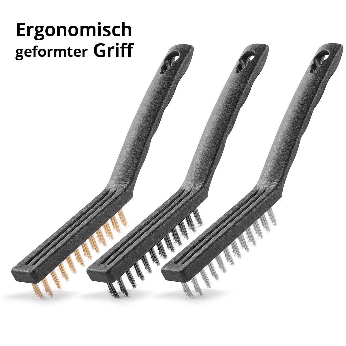 STAHLWERK Drahtbürsten Set 220 mm (9 Zoll) 6-teiliger Bürstensatz aus Messingbürste, Stahlbürste und Nylonbürste zum effektiven Reinigen von Oberflächen