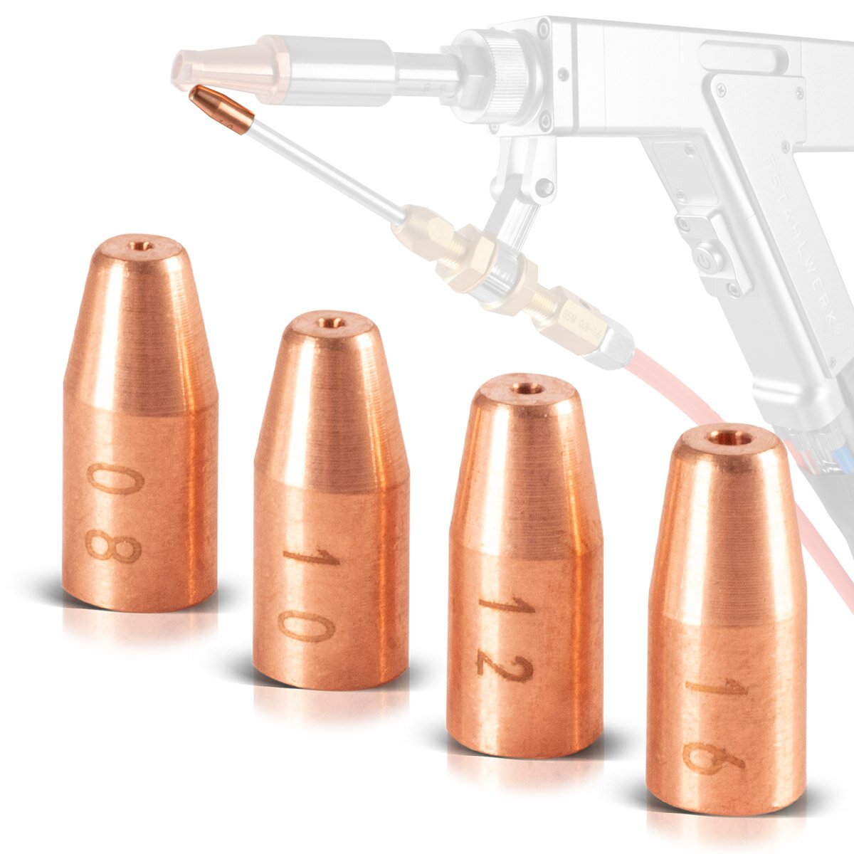 STAHLWERK Drahtführungsdüsen 4er Set 0,8/1,0/1,2/1,6 mm Führungsdüsen für Laser-Schweißbrenner | Laser-Schweißgeräte