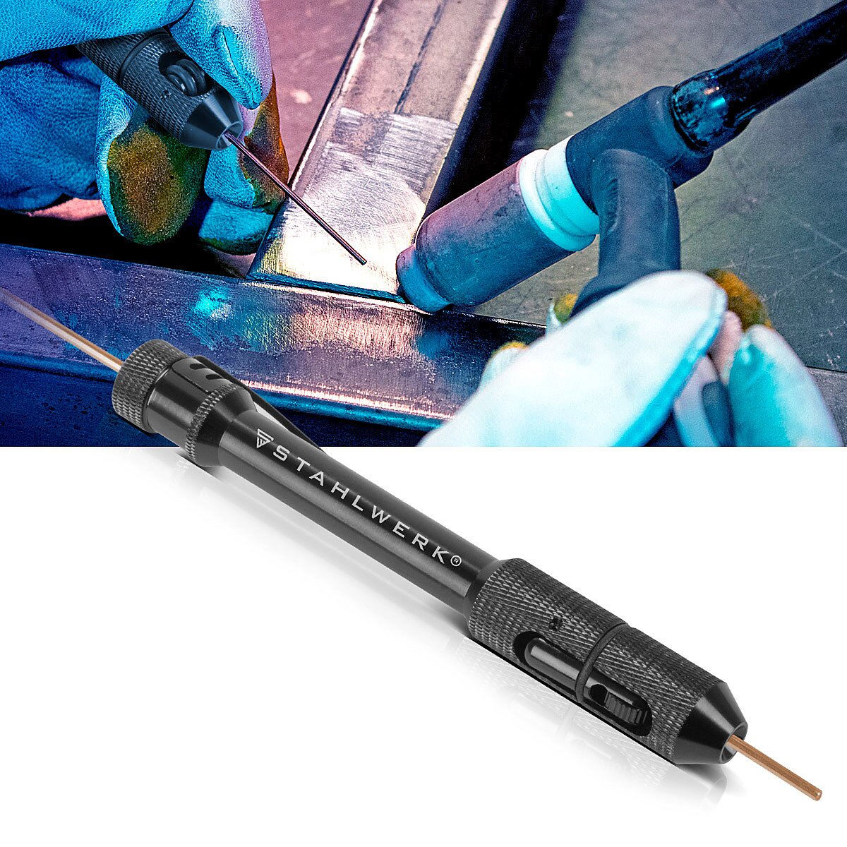 STAHLWERK TIG Pen | Drahtvorschubstift | WIG Schweißdrahthalter | Schweißstabhalter | Schweißvorschubstift | WIG Stift für Schweißstäbe von 0,8-3,2 mm
