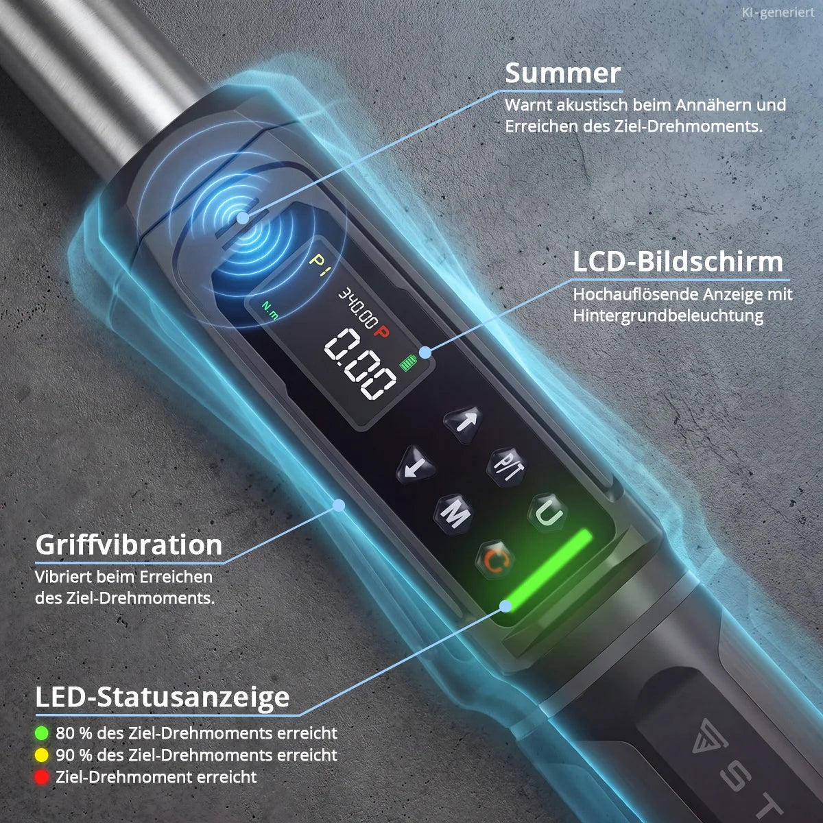 STAHLWERK Digitaler Drehmomentschlüssel 0,5-30 Nm 1/4"-Aufnahme | 72 Zähne | 265 mm | mit Eichzertifikat | Umschaltknarre | Ratschenschlüssel | Ratsche | LED-Anzeige und Transportbox