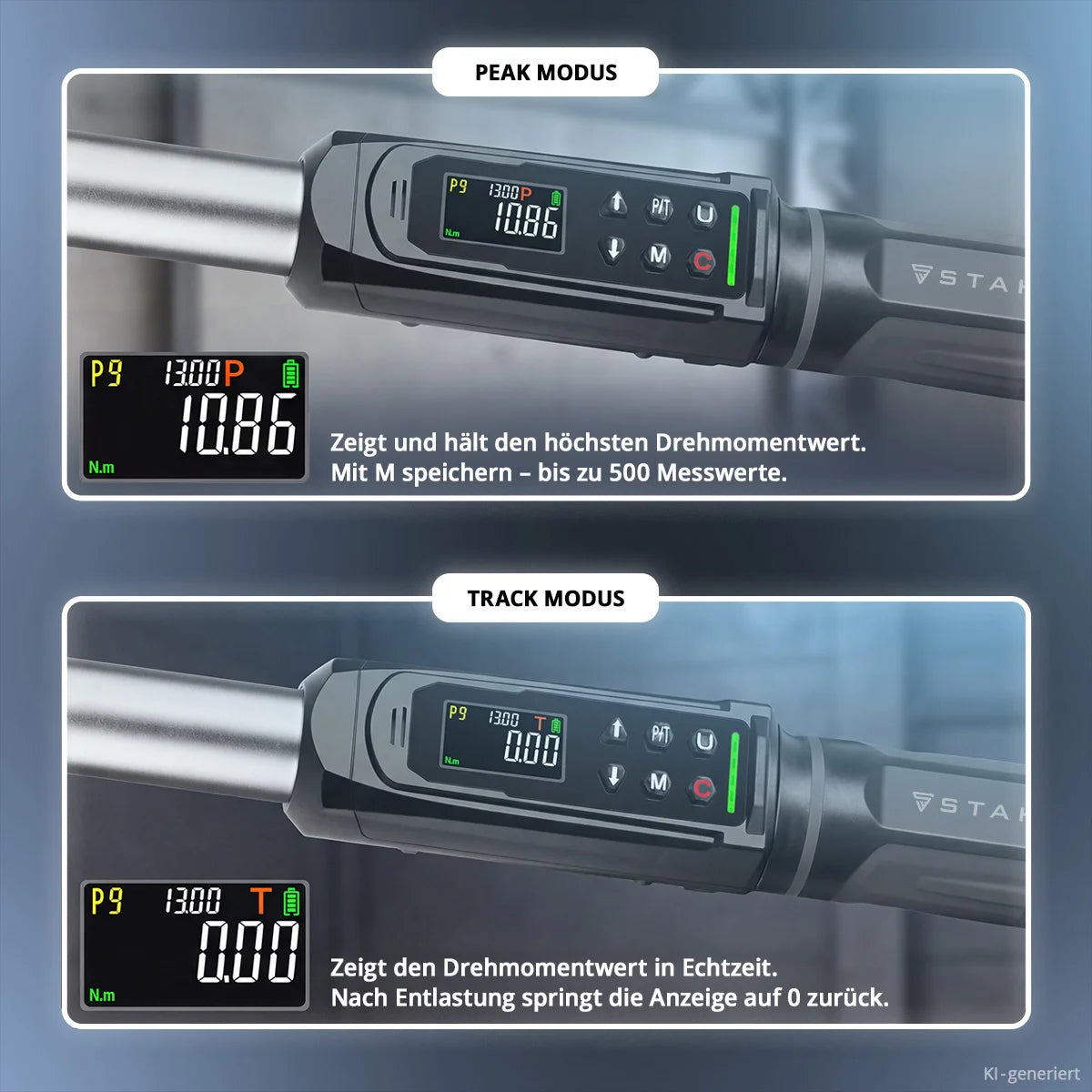 STAHLWERK Digitaler Drehmomentschlüssel 5-340 Nm 1/2"-Aufnahme | 72 Zähne | 560 mm | mit Eichzertifikat | Umschaltknarre | Ratschenschlüssel | Ratsche | LED-Anzeige und Transportbox