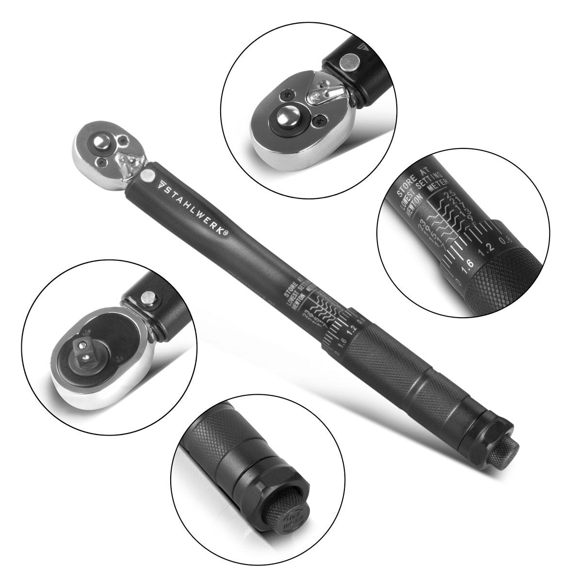 STAHLWERK Drehmomentschlüssel TW-25 ST 5-25 Nm 1/4“ Zoll Umschaltknarre | Ratschenschlüssel | Ratsche | Knarre mit Mikrometerskala