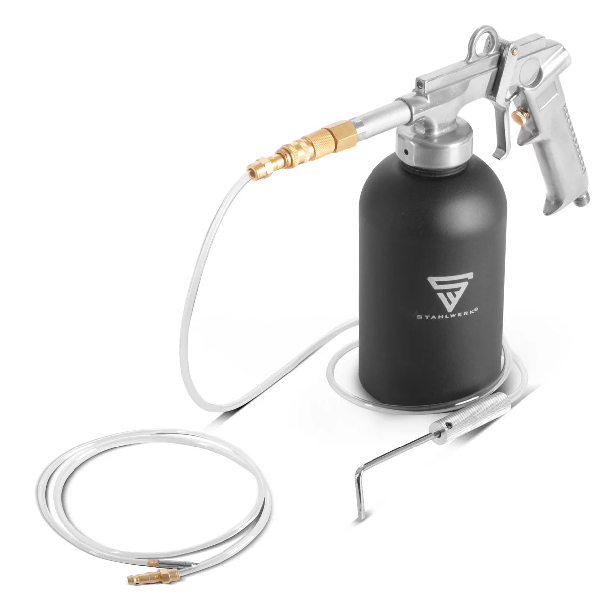 STAHLWERK Rostschutz-Sprühpistole 1100 ml 4-6 bar Hohlraumpistole | Druckbecherpistole | Unterbodenschutzpistole | Druckluftpistole | Hohlraumversiegelung | Korrosionsschutz