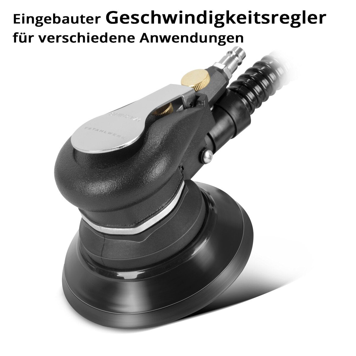 STAHLWERK compressed air eccentric sander DES-125 ST | Compressed air sander with 125 mm sanding plate | Polishing machine for polishing and grinding metal, plastic and wood including suction system and dust bag