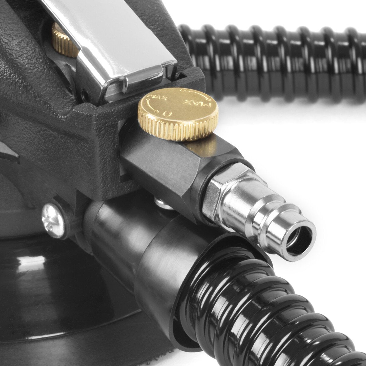 Lijadora excéntrica de aire comprimido STAHLWERK DES-125 ST | Lijadora de aire comprimido con plato lijador de 125 mm | Máquina pulidora para pulir y desbastar metal, plástico y madera, incluye sistema de aspiración y bolsa para el polvo