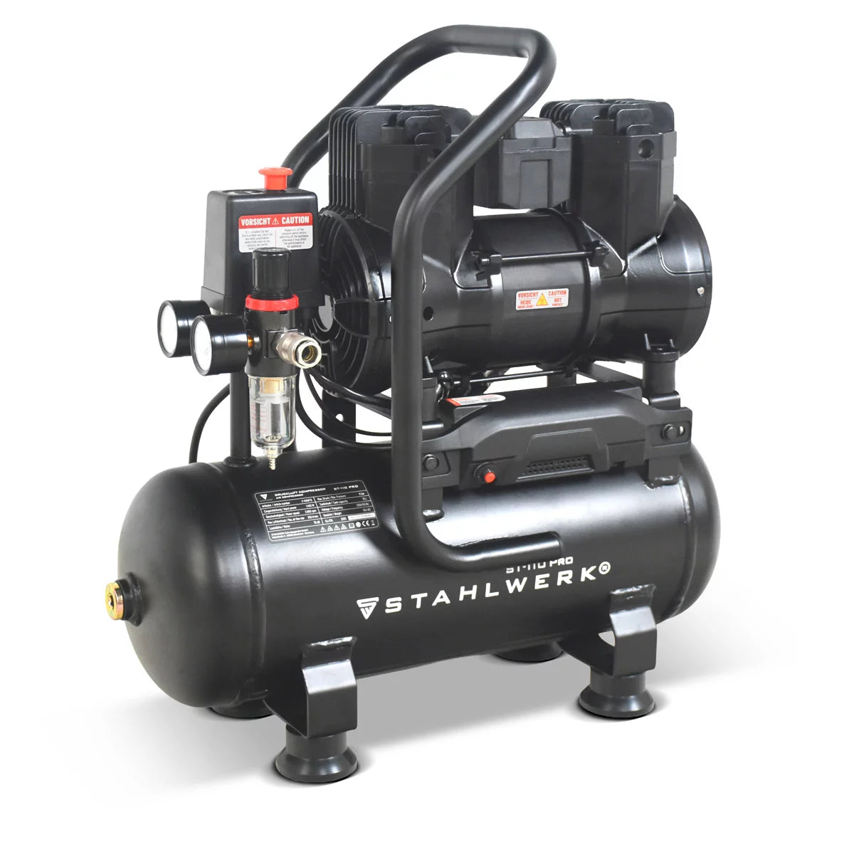STAHLWERK compressor ST-110 Pro with 8 bar | 1.97 HP | 1.45kW | 250 l/min | 10 liter tank oil-free compressed air compressor | Piston compressor | Silent compressor | Whisper compressor with brushless motors