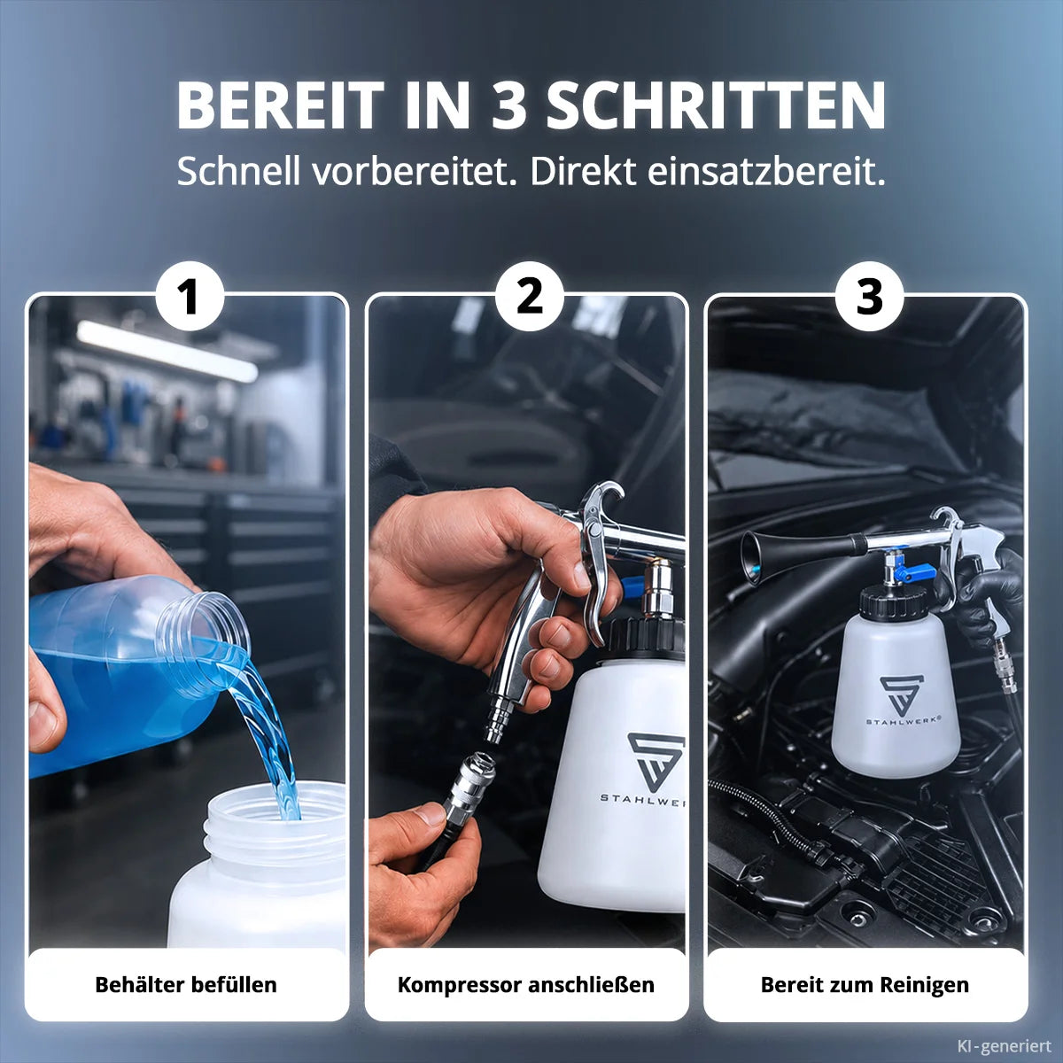 STAHLWERK Druckluft-Reinigungspistole RP-90 ST mit Zubehör-Set | Druckluft-Reiniger mit Wirbel-Effekt | Innenreiniger | Waschpistole | Kfz Ausblaspistole zum Reinigen verschmutzter Oberflächen
