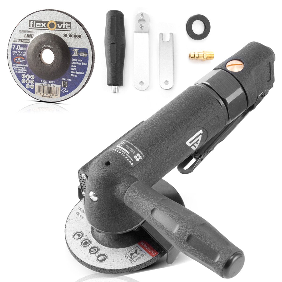 STAHLWERK DWS-1100 ST Professional compressed air angle grinder in industrial design for 100 mm cutting and grinding discs - can be used in the workshop and for automotive work