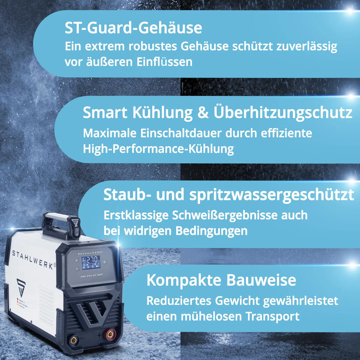 STAHLWERK ARC 270 ST welding machine DC MMA | E-hand inverter welding machine with 270 amps, digital display and IGBT technology