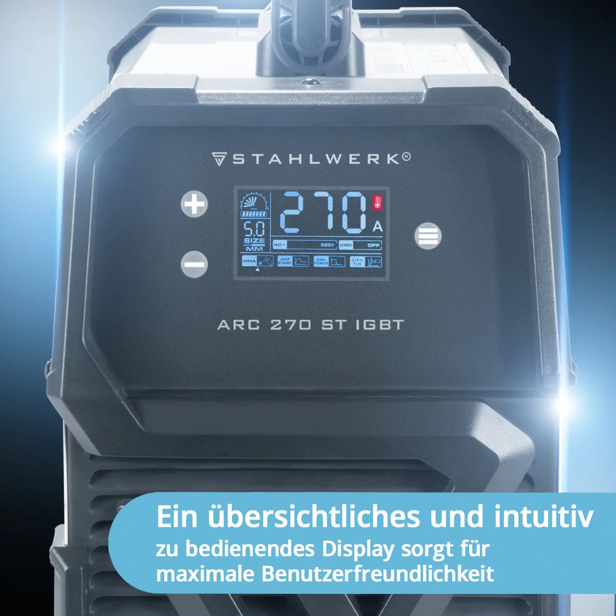 STAHLWERK ARC 270 ST welding machine DC MMA | E-hand inverter welding machine with 270 amps, digital display and IGBT technology