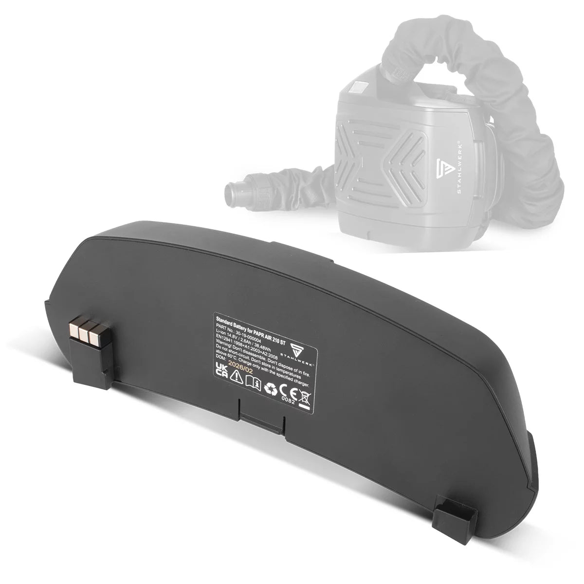 Batterie de rechange STAHLWERK pour casques de soudage à air frais avec unité de ventilation | Batterie Li-Ion 2,6 Ah | Accessoires pour masques de soudage MASTER AIR et BOOSTER AIR | Système de filtration d'air neuf PAPR AIR 210 ST