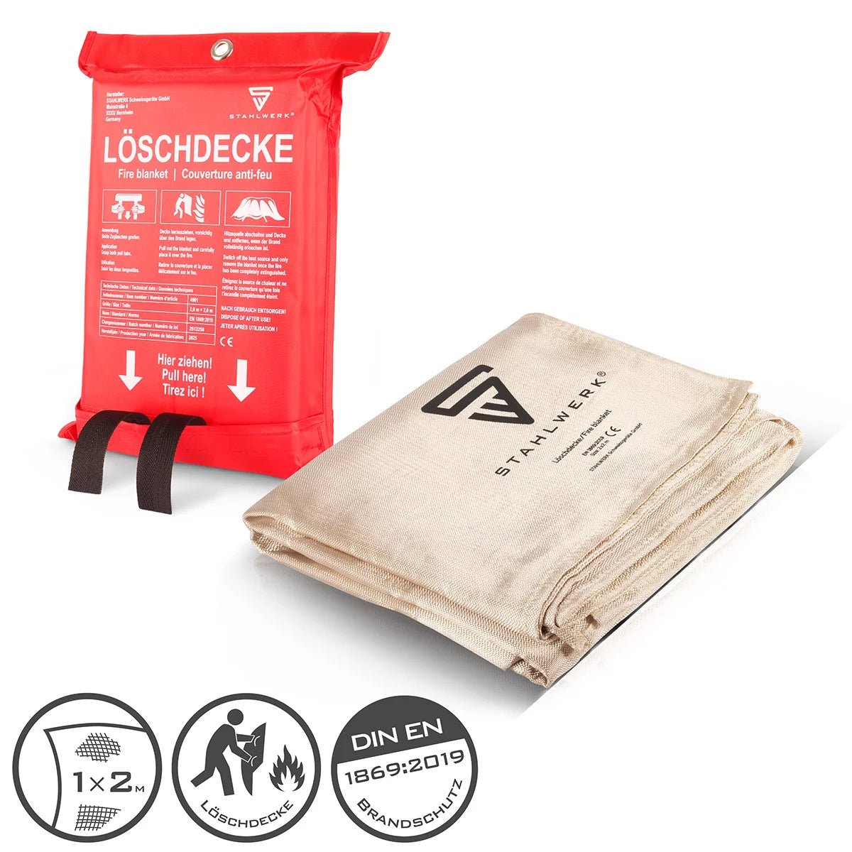 Coperta antincendio STAHLWERK 200 x 100 cm in fibra di vetro DIN EN 1869:2019 coperta antincendio | Coperta antincendio | Coperta antincendio | Tappetino estinguente | Coperta di emergenza | Coperta da saldatore