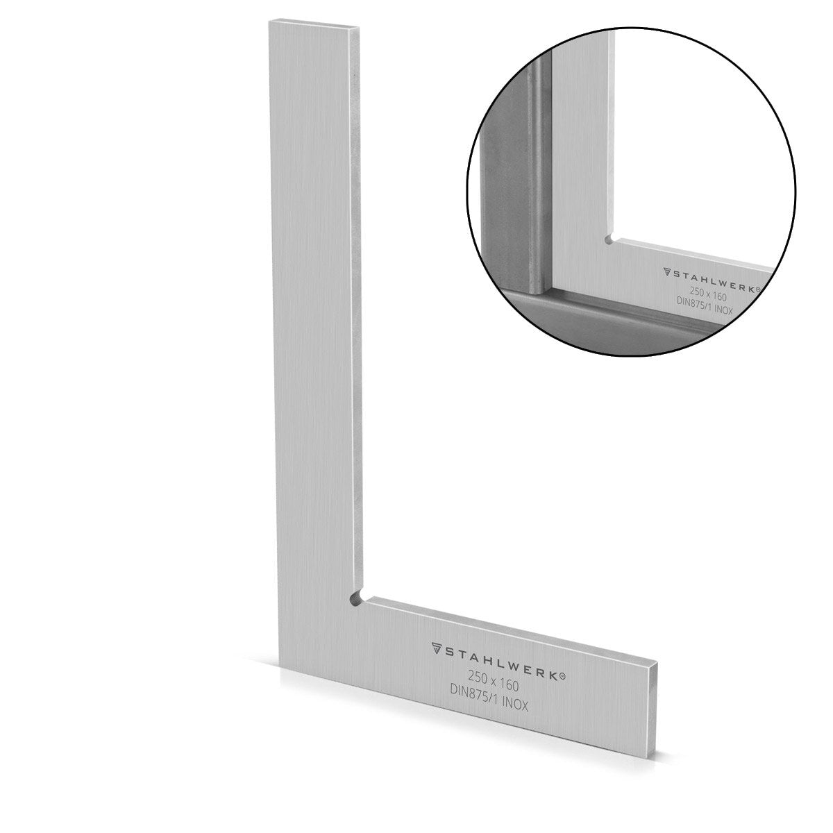 STAHLWERK angle plat 90° 250 x 160 mm DIN 875/1 angle de contrôle / angle de serrurier / angle d'arrêt / angle de précision en acier inoxydable