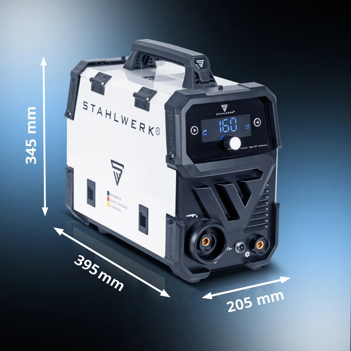 STAHLWERK FLUX 160 ST Digital | 3-in-1 Fülldraht-Inverter 160 A | Schweißgerät für FLUX, MMA, Lift-TIG | Synergischer Drahtvorschub | Schweißen ohne Schutzgas | Digitales Display | Einfache Bedienung