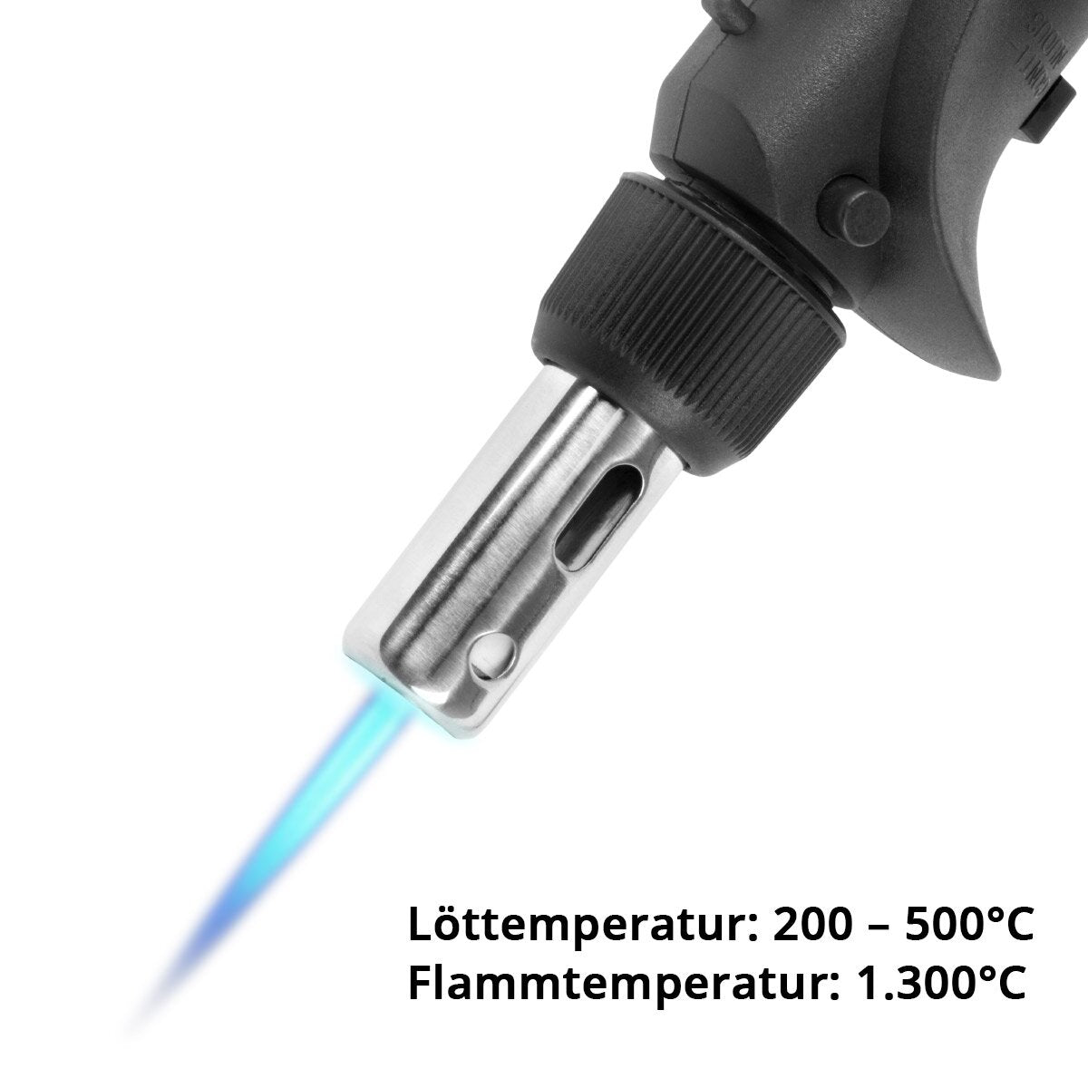 Pollen de gas de acero GLK-500 ST 10-PART 3-en-1 Set similar a gas | Dispositivo de soldadura | Lötstation | Pistola de línea con temperatura de soldadura de 200-500 ° C y boquilla de llama de 1.300 ° C para trabajos de aire caliente, fuego y soldadura